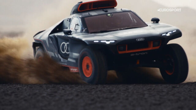 Electric Audi at the start of the 2022 Dakar Rally